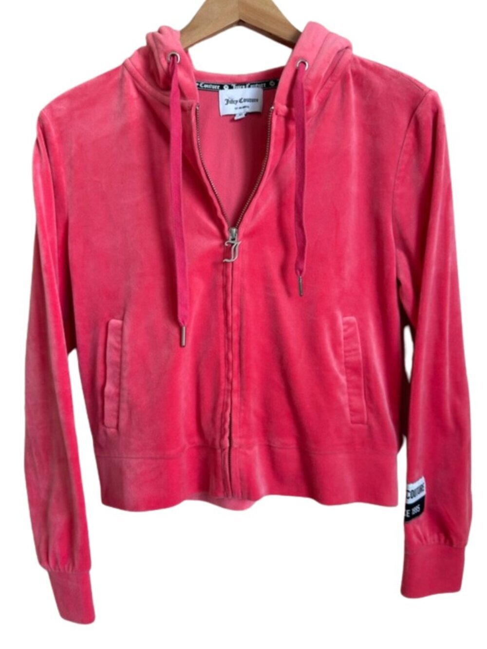 Juicy Couture Since 1995 Velour Full Zip Hoodie Coral Pink Women's Medium Y2K